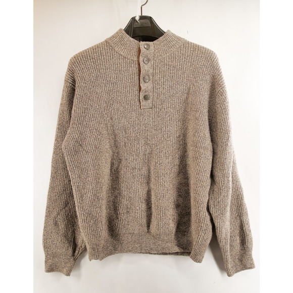 Orvis Mens Button 1/4 Sweater L Brown Wool Cashmere Blend Elbow Patch